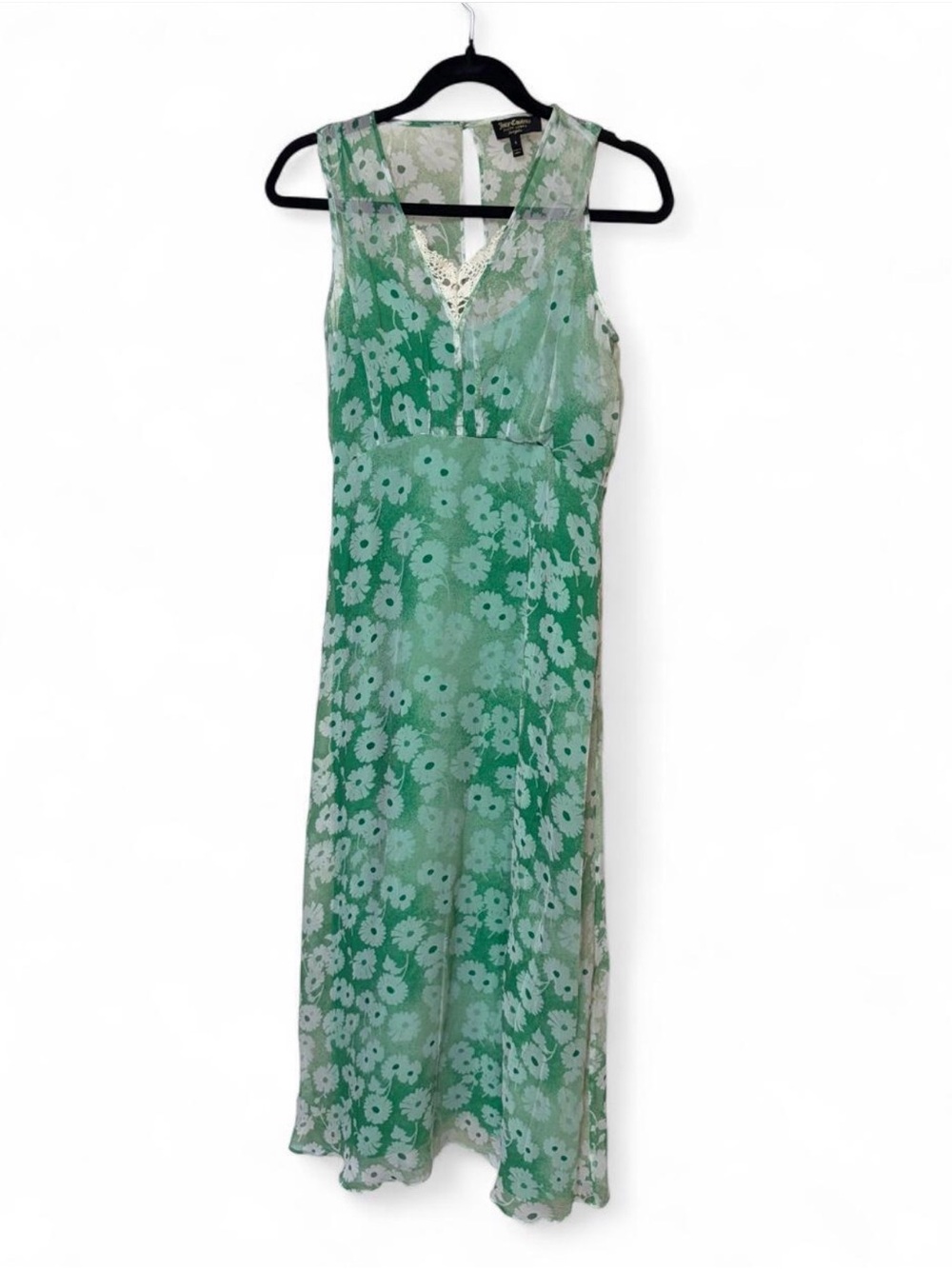 Juicy Couture Black Label Green Floral Slip Dress with Lace Trim